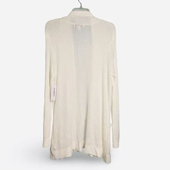 Liz Claiborne Cardigan‎ Sweater Women M White Ribbed Knit Open Front Pockets NWT - Picture 5 of 10